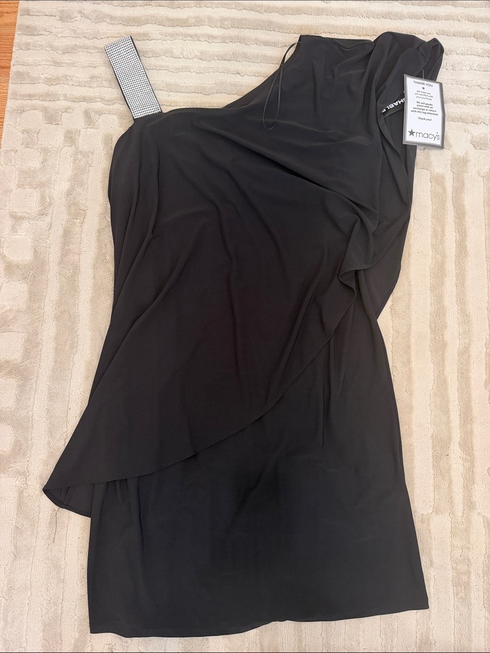 Macy's Black One-Shoulder Cocktail Dress with Embellished Strap